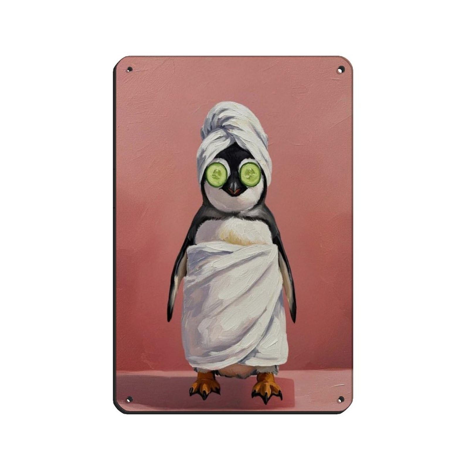Bathroom Spa Art, Penguin Bird, Décor Art Retro Poster Metal Tin Sign Chic Art Retro Iron Painting Bar People Cave Cafe Family Garage Poster Wall Decoration 8x12inch(20x30cm)