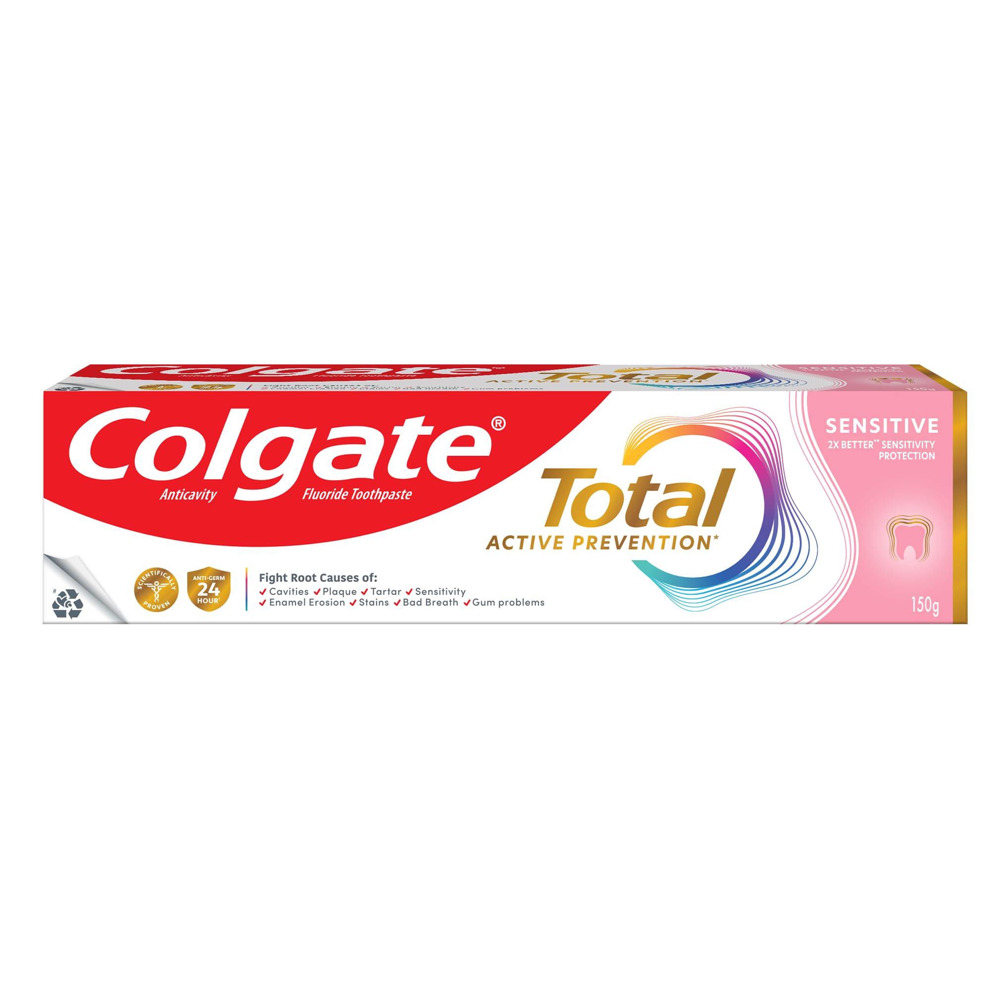 Colgate Total Sensitive Antibacterial Toothpaste 150g - Complete Oral Health - World's Number 1 Anti Germ Toothpaste (Combo Pack, with Soft Toothbrush