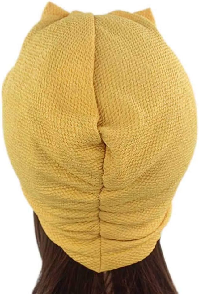 Solid Bonnet Womens Big Bowknot Stretch Hijab Turban Hat Scarf Headwear Cap Wrap Chemo Beanies Bows Hair Accessories(A)