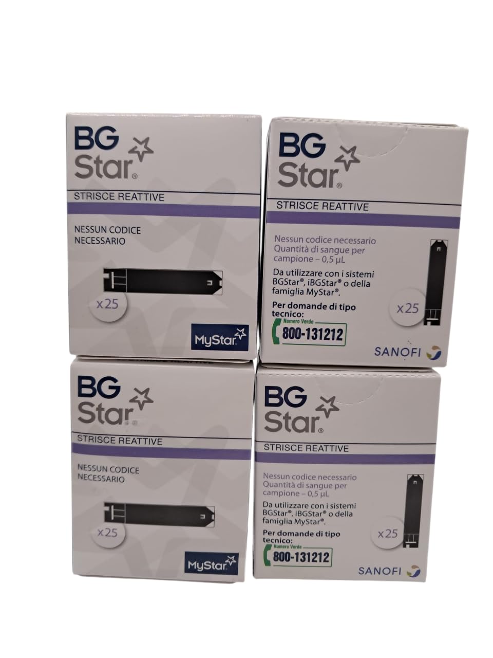 BG Star Strisce Reattive per Controllo Glicemia, 100 Strisce (4 Confezioni da 25), Misurazione Rapida in 5 Secondi, Compatibili con Misuratori BGStar e MyStar