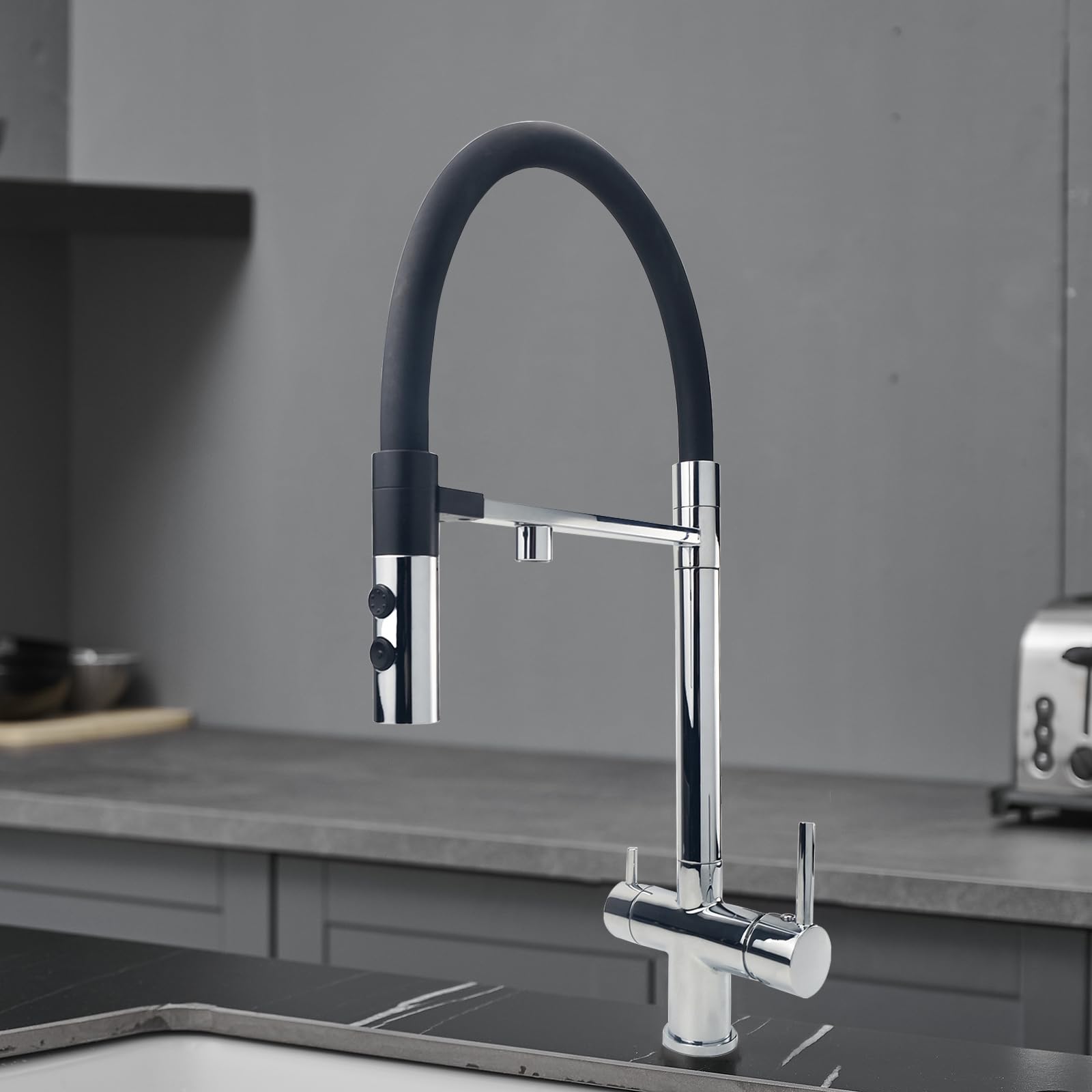 ZYCHSJXA 3 Way Taps for Kitchen Sink Chrome Flexible Tap 360° Rotating Faucet Drinking Water