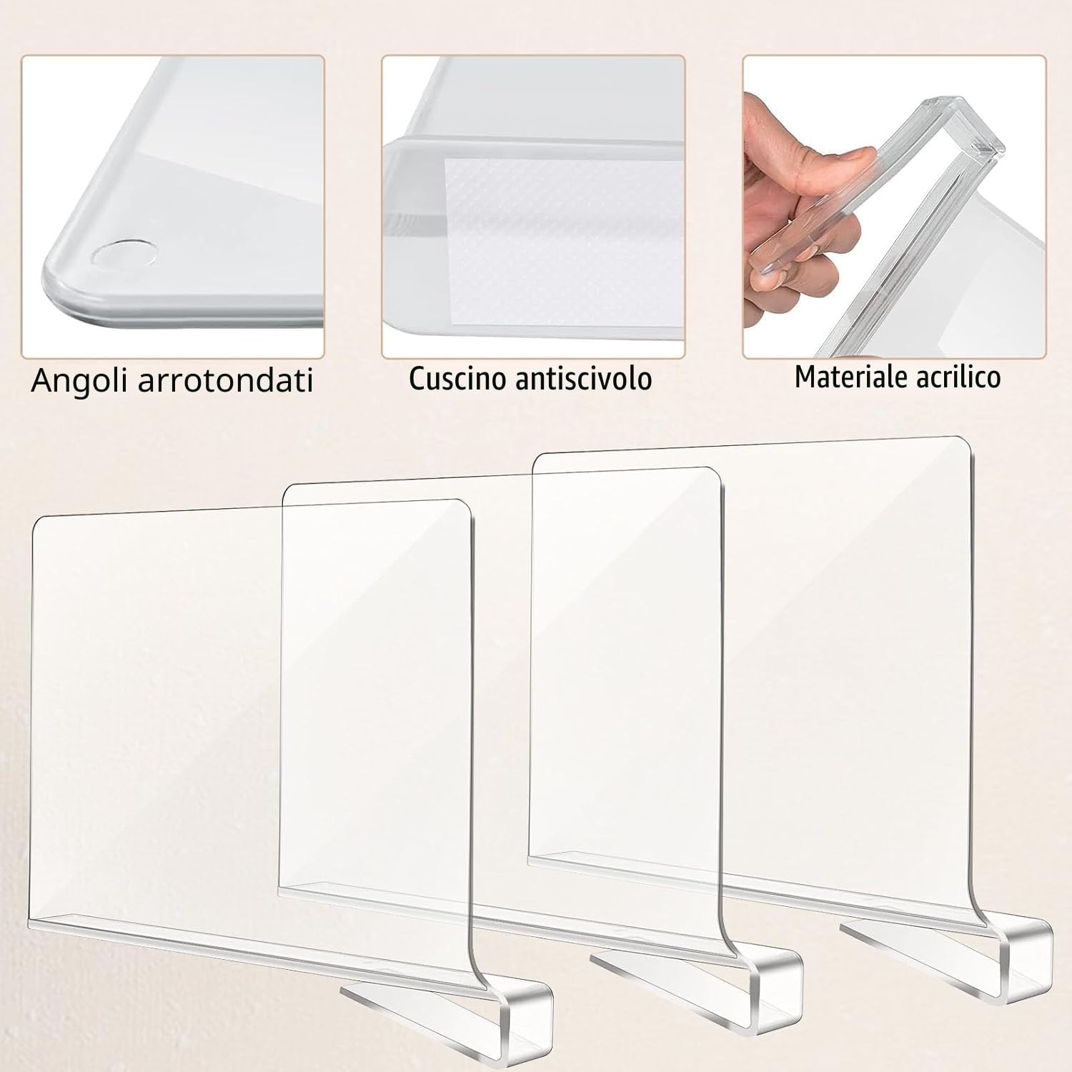 8 separatori per scaffali in acrilico trasparente, divisori multifunzionali, 30 x 20 cm, divisori per armadio per camera da letto, cucina, armadi e organizzazione, URH006-CLOTHE