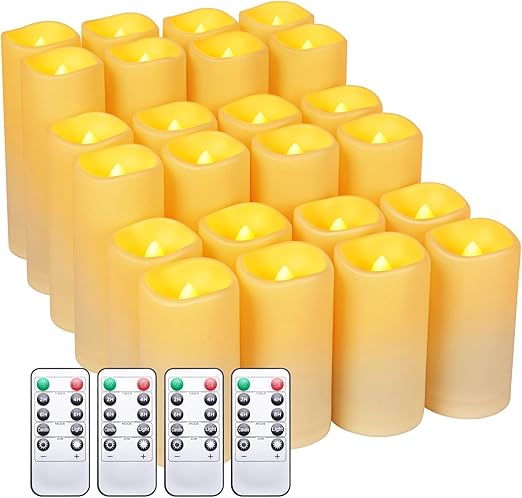 kneeife 24pack Flickering Flameless Candle with Remote (D2.2 X H4 ”5” 6” inch), 24-Hour Cycling Waterproof Fake LED Lights for home décor, Table Decorations, Wedding, Anniversary, Halloween, Christmas photo 5