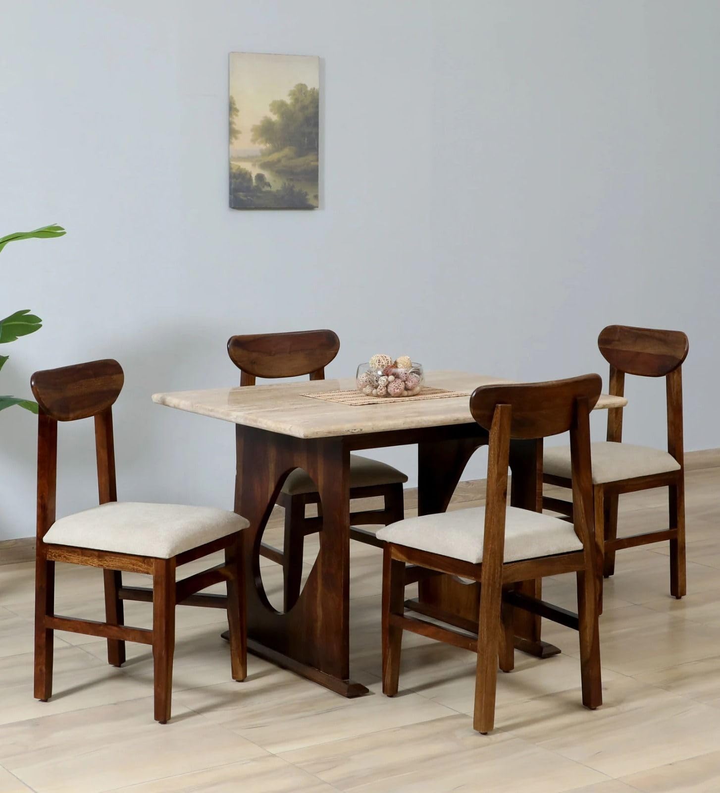 Solid Sheesham Wood 4 Seater Dining Table Set with Marble Top & 4 Cushioned Chairs | Wooden Dining Table for Home, Kitchen & Dining Room | Modern Dining Furniture Set (Walnut Finish)-image-48
