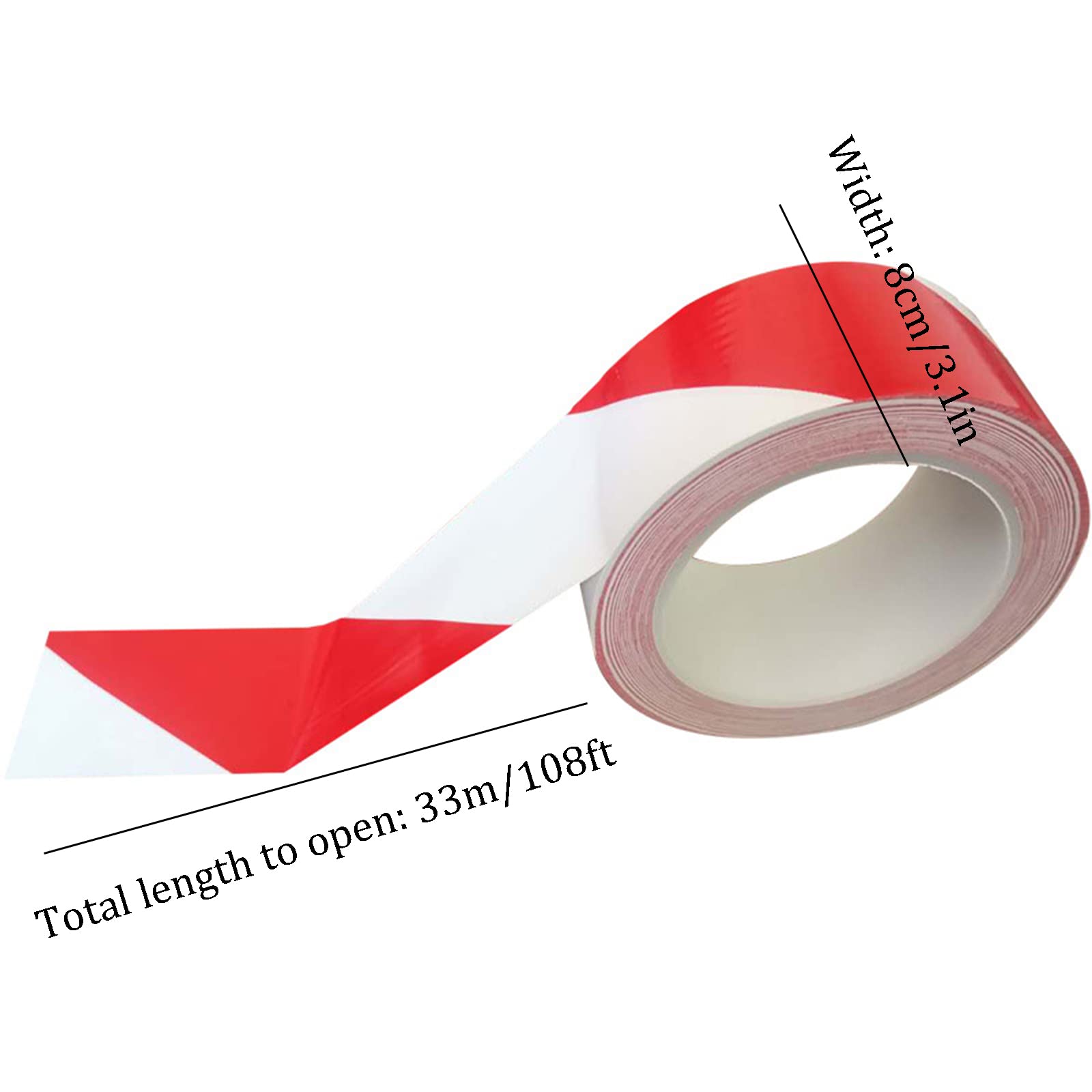 Cinta reflectante de seguridad, Cinta adhesiva de señalización peligro 8 cm x 33 m, cinta for suelos, precaución, ideal for marcar el distanciamiento social, roja