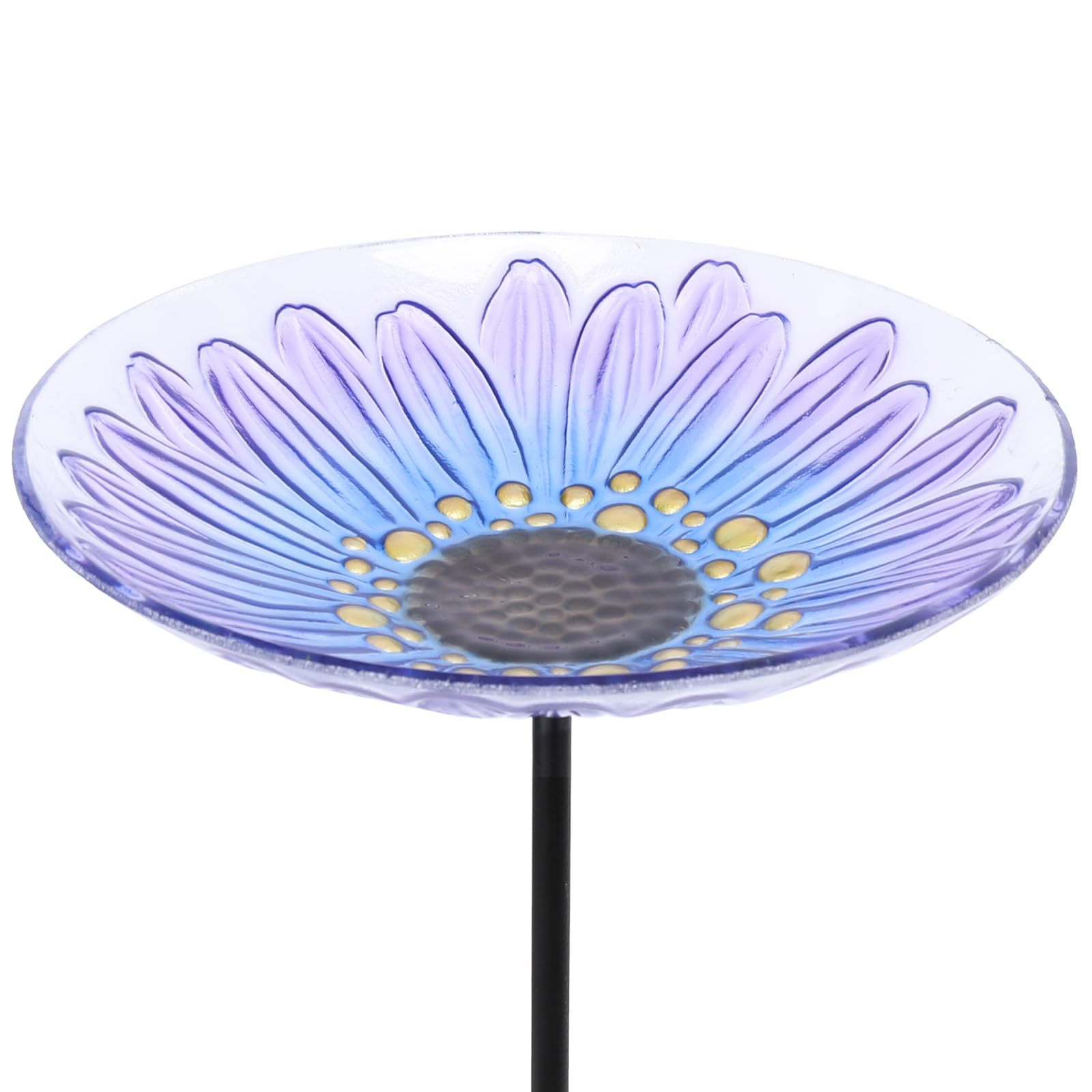 MUMTOP Bird Baths for Outdoors, Glass Bird Bath Stake, Purple Daisy Birdbaths & Support, Bee Baths for Garden, Outside, Lawn, Outdoor Decor