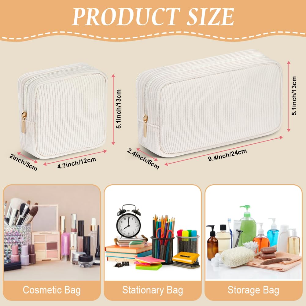 Aucuu Corduroy Cosmetic Bag, 2 Pcs Makeup Bag, Small Cosmetic Bag, Makeup Pouch - Image 3