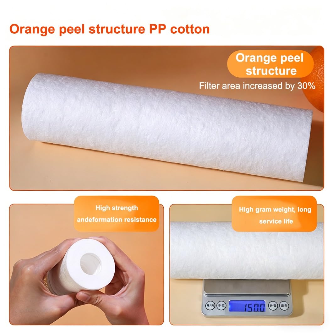 6 Cartuchos Filtrantes Sedimentos Polipropileno 1 Micrón Estructura Piel Naranja,10x2,5in,antiobstrucción,larga Útil,compatible Carcasas Purificadores Agua Estándar 10in