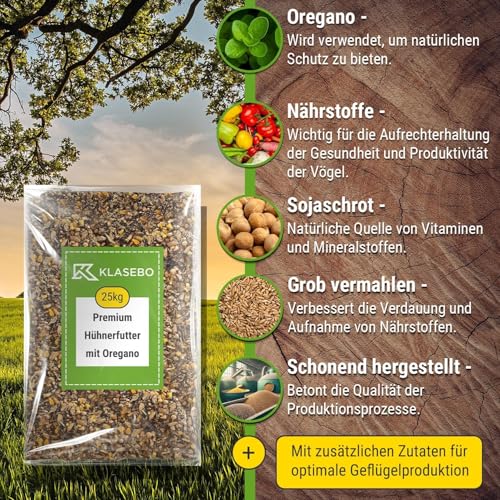 25 kg Premium Hühnerfutter und Kükenfutter, Legemehl Plus mit Oregano - Geflügelfutter für Hühner, Gänse, Enten