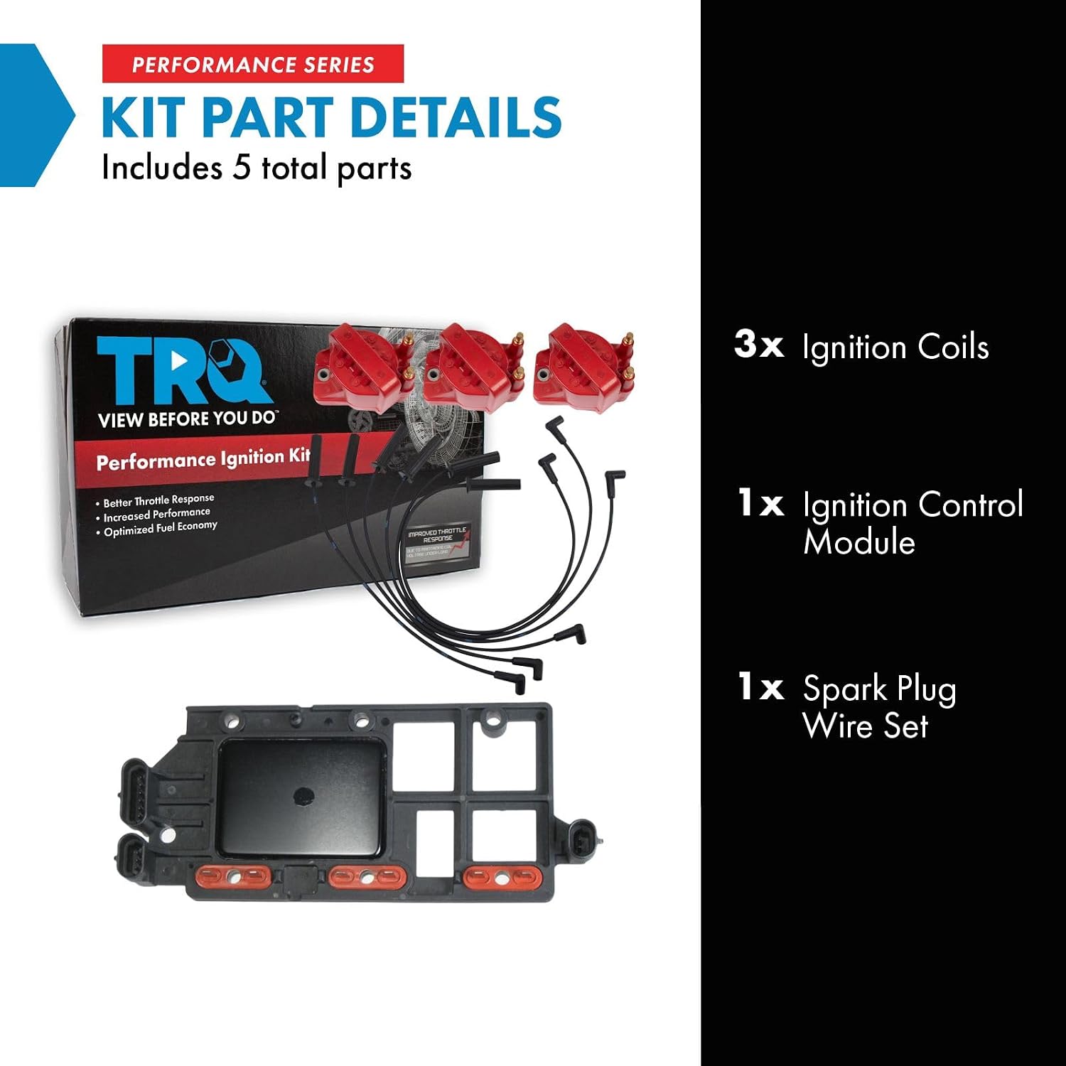 TRQ Ignition Coil Kit 5 Piece Compatible with 1994-1999 Buick Regal Skylark Century Chevrolet Corsica Lumina Monte Carlo Malibu Venture Oldsmobile Cutlass Alero Pontiac Grand Am Grand Prix Montana