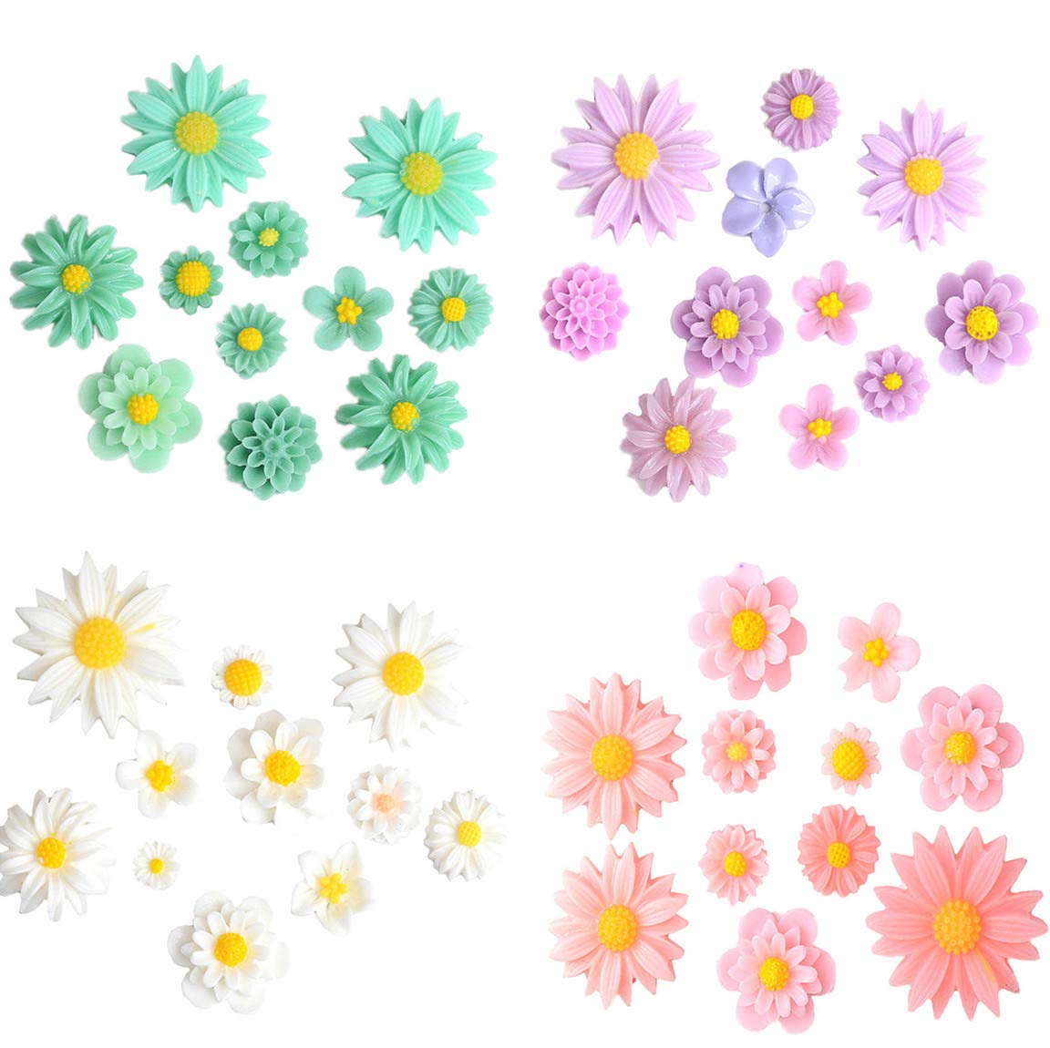 Lot De 44 Breloques En Résine Motif Marguerite Pivoine En Plastique à