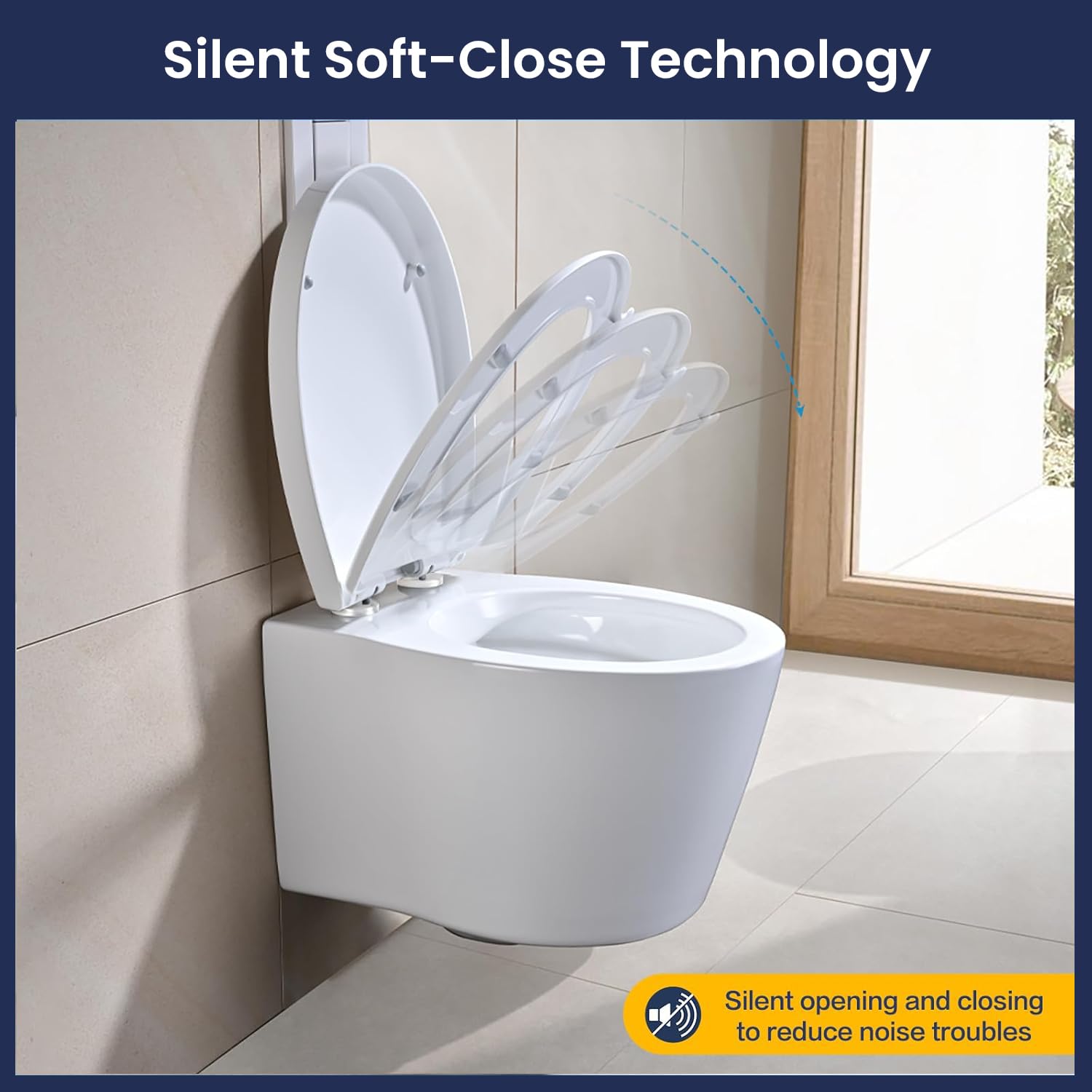 YEAUPE PRO Sedile per WC con chiusura rallentata, colore bianco, con cerniere regolabili a sgancio rapido per una facile pulizia, sedile universale per bagno, resistente, antiscivolo, standard a forma