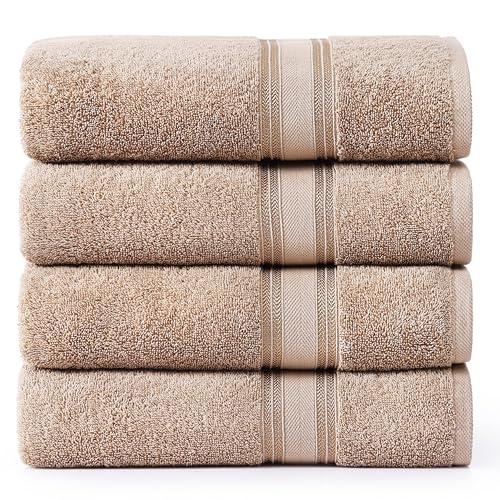 Image of LANE LINEN 100% Cotton Bath Towels Set of 4 (30 inchx60 inch) - Zero Twist, Cotton Bathroom Towel Sets - Quick Dry, Highly Soft & Absorbent Large Shower Towels for Bathroom - Sustainabaly Produced - Taupe