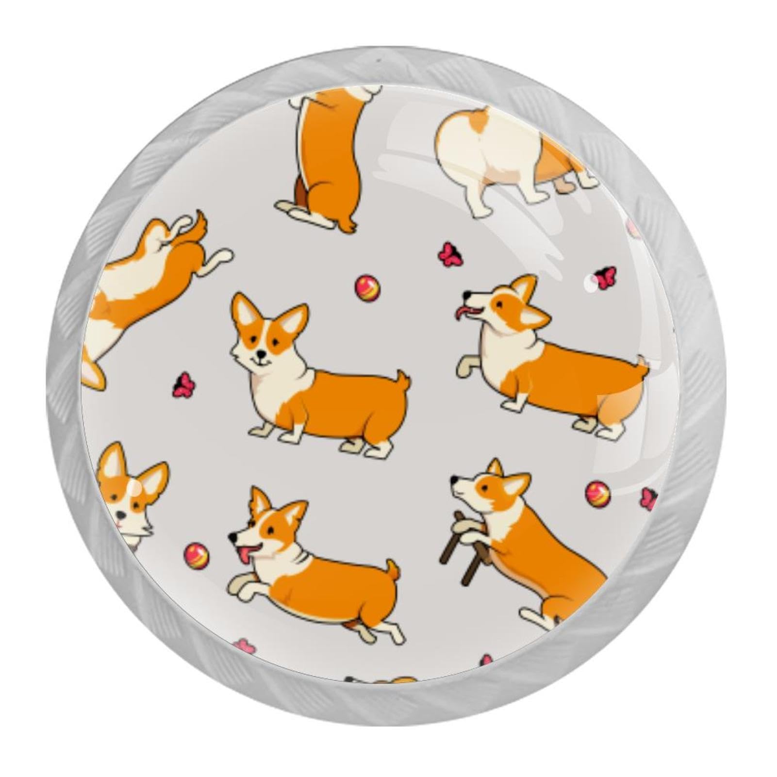 Tqmspg Multi06 4 Pieces Drawer Pulls Cute Corgi Dog Door Knobs Dresser Handles For Kitchen Wardrobe Cupboard Hardware Furniture