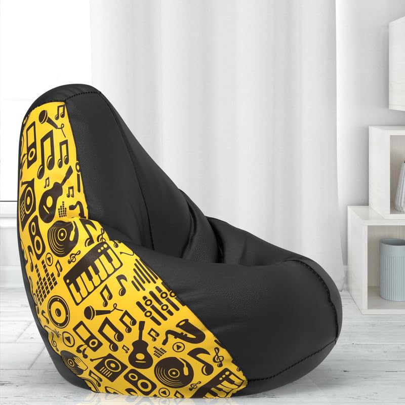 Pi Bean Bags Bag with Beans Filled XXXXL Bean Bag Prefilled with Beans Printed - Official : PrintEssence (Color : Music Life - H - Black Yellow)-image-32
