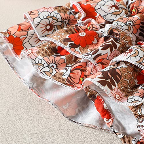 Kaipiclos Infant Baby Girl Clothes Cute Summer Outfit Shorts Set Solid Ribbed Ruffle Top Romper Floral Skirt Shorts Headband (Red Brown, 12-18 Months) #TOP5