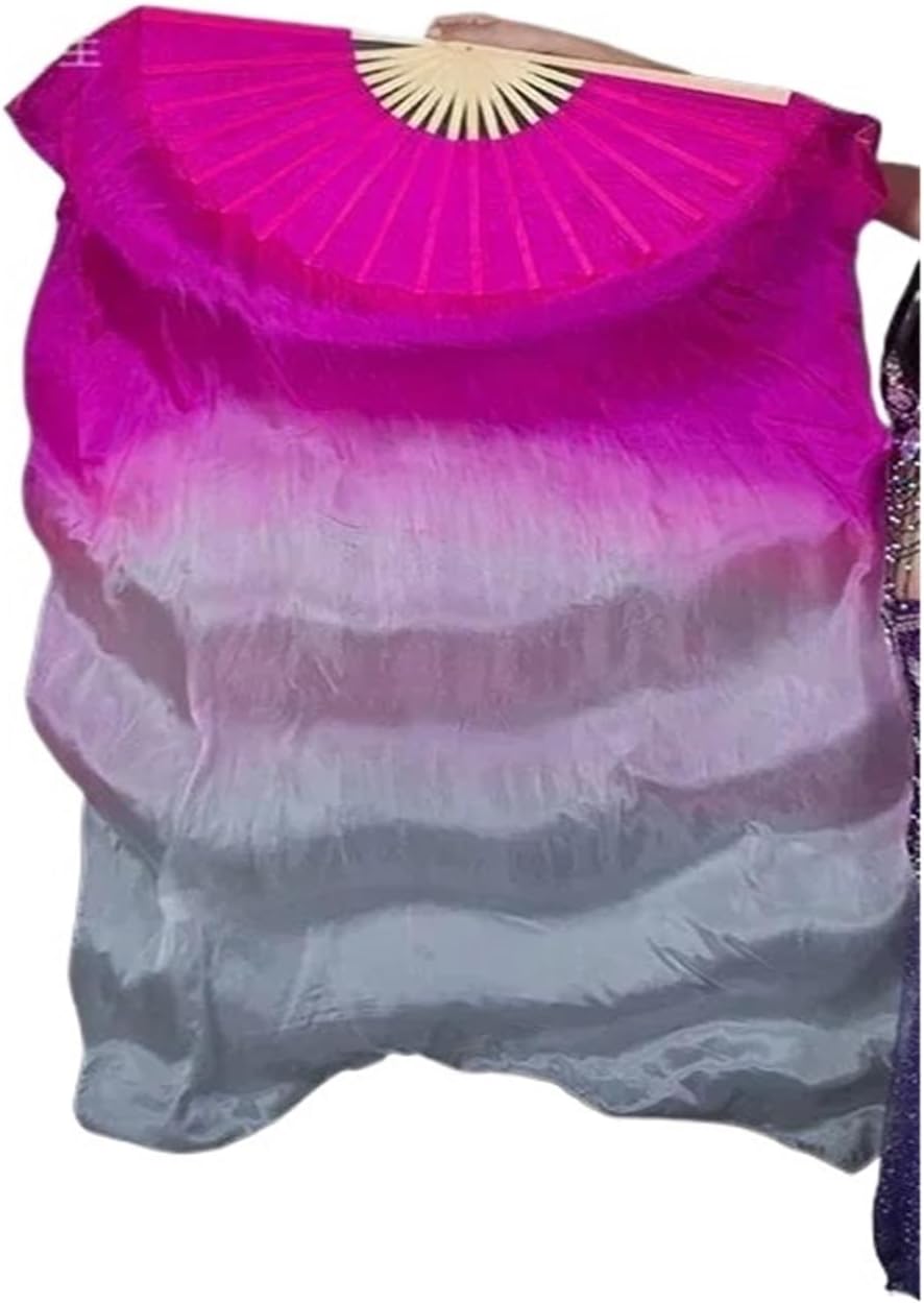 4PCS Colors Dyed Pure Natural Silk Fan Veils For Belly Dance 180cm Long For Dancer Performance Veil