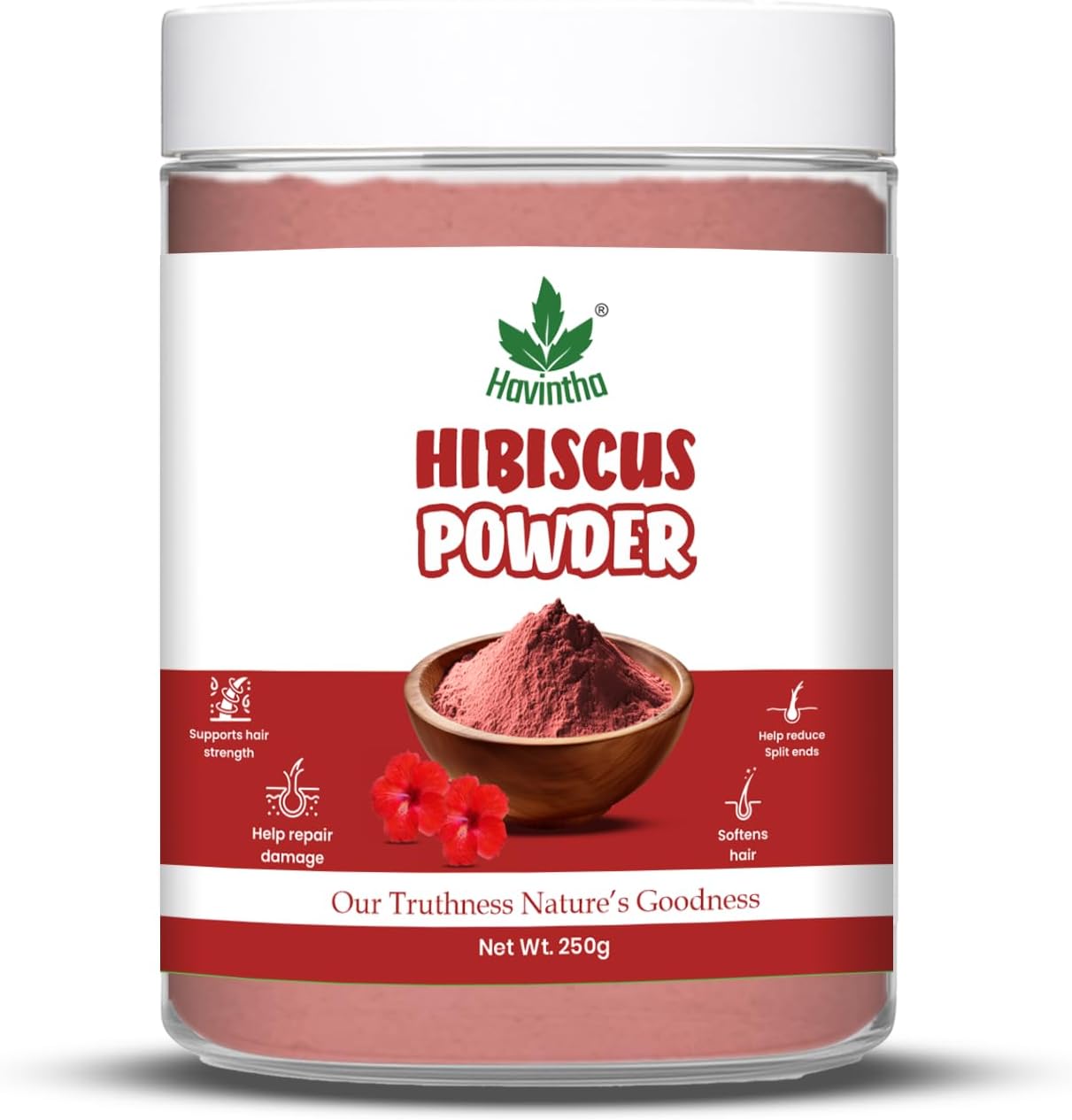 Havintha Natural Hibiscus Powder For Hair Growth & Skin Car | Hibiscus Flower Powder for Hair Pack, Face Pack & DIY Beauty | For Shiny, Healthy & Glowing Skin | Men & Women - 250 Grams