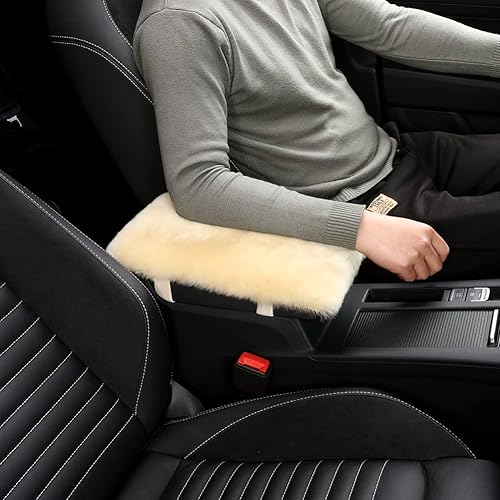 Miniatura 5 de Funda para reposabrazos de piel de oveja, funda para reposabrazos central de automóvil, almohadilla de consola suave de lana esponjosa para la