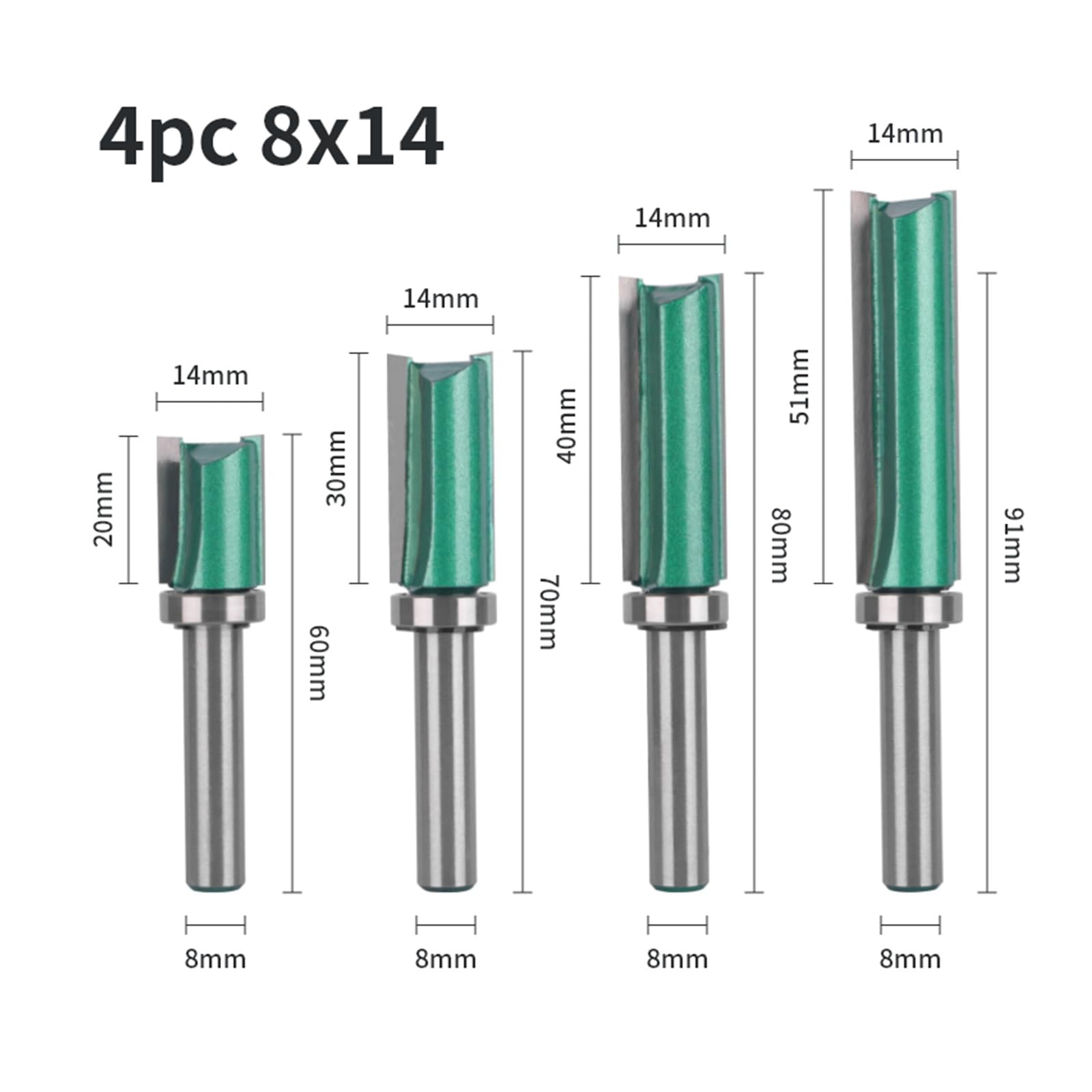 1/4 sztuk 8MM Shank D14MM wzór Bit frez do drewna frez do drewna Bit frez czołowy frez z węglików spiekanych frez trzpieniowy(4pc)