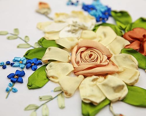 Miniatura 3 de Gogobear Kit de floración de flores de primavera de bordado de cinta, pintura 3D, decoración de pared, sello de aguja, trabajo con aro