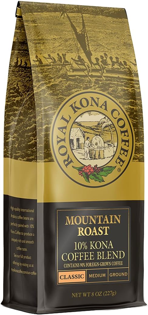 ROYAL KONA COFFEE - Medium Roast Ground Coffee, Mountain Roast Flavor, 8 Ounce