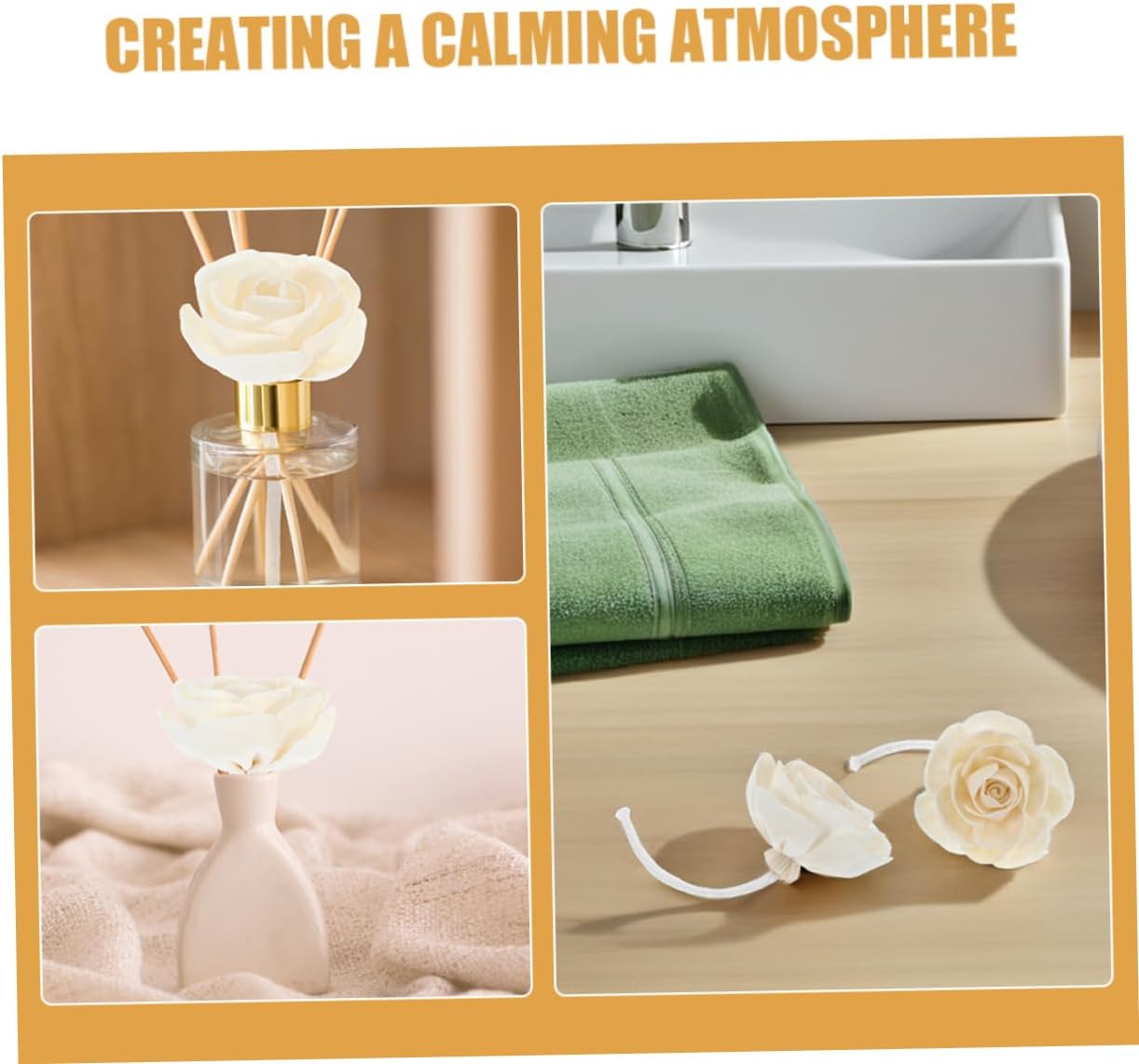 2pcs Faux Flower Diffuser Sticks Cotton Rope Wick Essential Oil Replacement for Home Office Bedroom Natural Camellia Scented Decorative Flower Decor