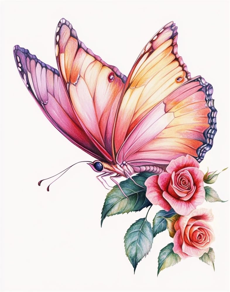 Henypt 11Ct DIY Counted Cross Stitch Kits for Adults Pink Butterfly Embroidery Cross Stitch Kits Stamped Pattern Starter Set Needlework Art Accessories Wall Decoration Adult Craft Kits