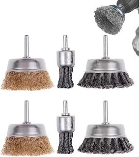 6Pcs Wire Brush for Drill 1/4 Inch Hex Shank Carbon Steel Wire Wheel for Metal Polishing Rust Paint Burr and Scale Removal