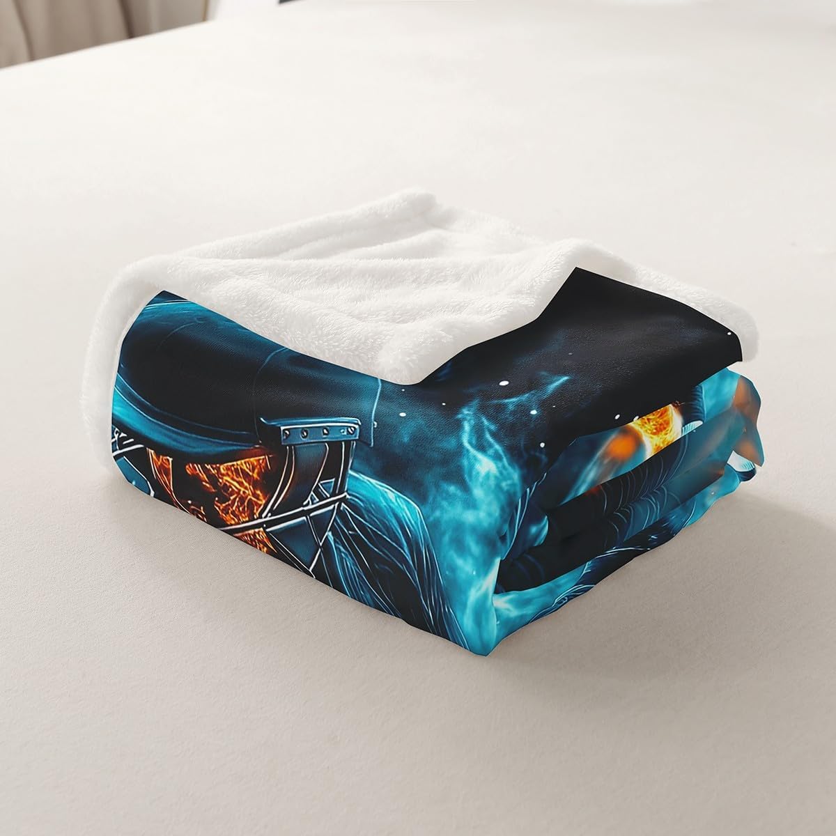 Erosebridal Cricket Blanket Twin Size, Cool Player Athlete Throw Blanket for Sofa, Ball Sports Printed Kids Adults Microfiber Cozy Fleece Blanket, Orange Blue Fire Smoky Fluffy Sherpa Blanket