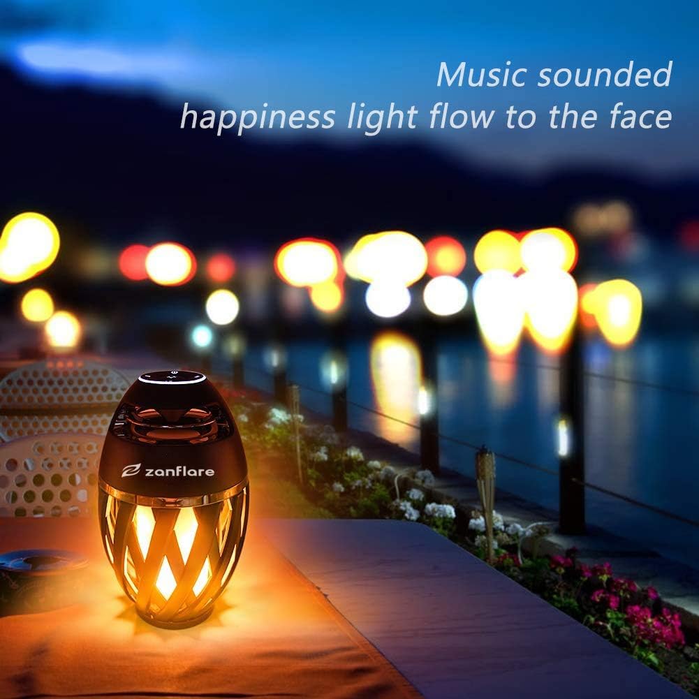 Bedside Lamp Bluetooth Speaker, Zanflare Portable Table Lamp Atmosphere Lights Wireless Speaker, 96 LED Flame Effect Lamp with Superior Bass and Sound, USB Rechargeable, IP65 Waterproof