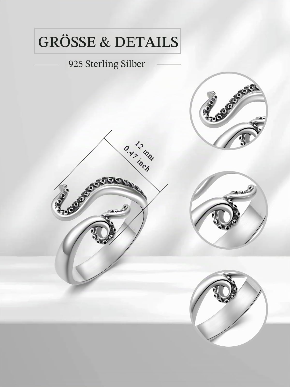 Killerwal offener Ring für sie Orca offener Ring 925 Sterling Silber Hai Ring Oktopus Tentakel Ring Ozean Tier offener Ring