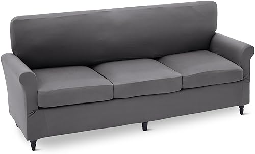 Miniatura 6 de Amazon Basics Funda elástica de spandex para sofá con parte inferior elástica, sofá de dos plazas, mediano, gris oscuro Gris Oscuro,Gris/Gris Claro