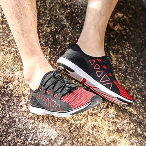 Vibdiv Men's Water Shoes - Quick Drying Outdoor Lightweight Sports Aqua Shoes Black Red 7 #TOP4