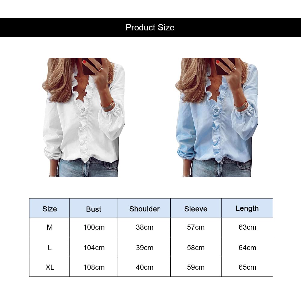 Camicetta da Donna Balze Donne Camicette Manica Lunga Pieghe Chiffon con Scollo Elegante Shirt Top Scollo a V Casual da Lavor a Maniche Lunghe Tinta Unita