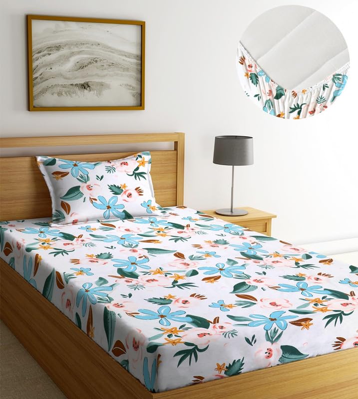 NEW LEAF Premium Microfiber Elastic Fitted Bedsheets with 1 King Size Pillow Covers | Single Mattress Bed with All Around Elastic 200 TC Supersoft | Size - 72 x 36 +6 inches |White & Green (B0CWYY7K3M) Amazon Price History, Amazon Price Tracker