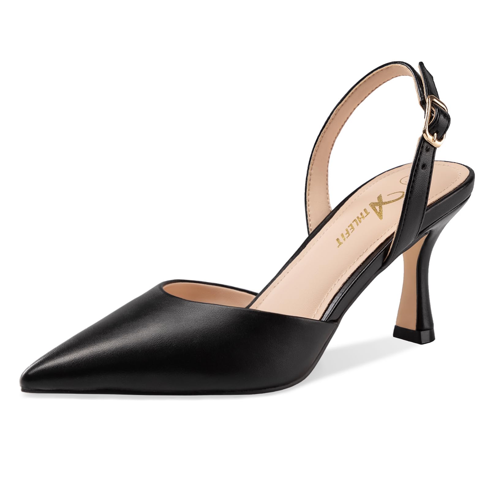 Photo 1 of Athlefit Closed Pointed Toe Kitten Heels for Women Dress Work Wedding Party Slingback Stiletto Pumps Shoes Black, Size 9.5, SAPU2606W