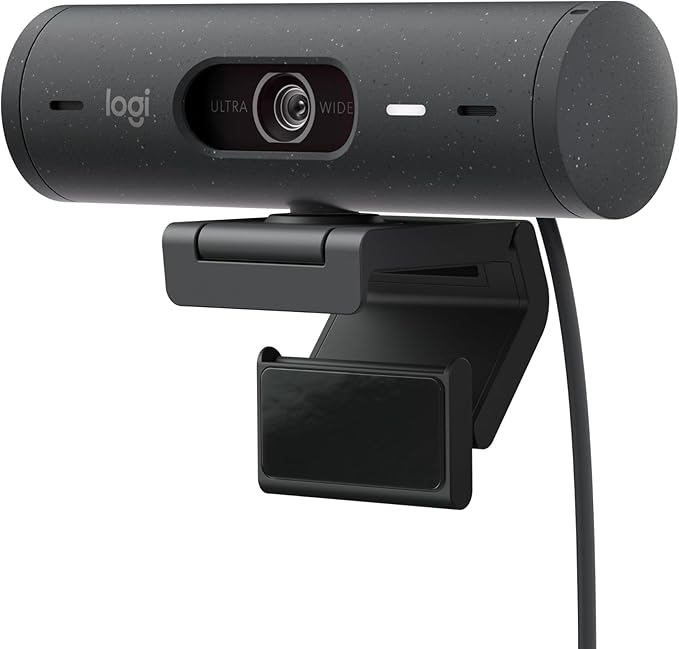 Logitech Brio 500 HD Webcam Ajuste Luz, Modo Visualización, Mics Duales con Reducción Ruido, Cubierta Privacidad Cámara Web, Cable USB-C, Streaming - Grafito