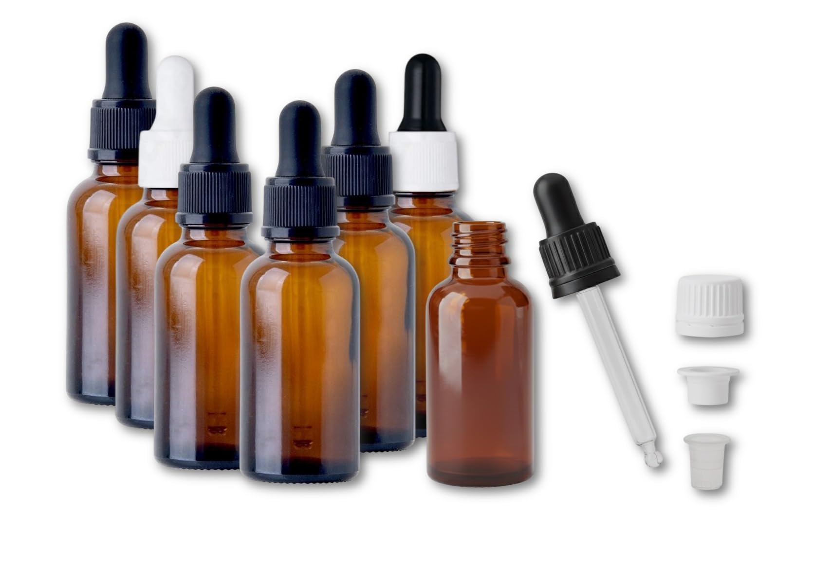 30ml empty Amber Glass Dropper Bottle with, wiper, Inner leak proof cap and Outer cap (Pack of 6)-image-40