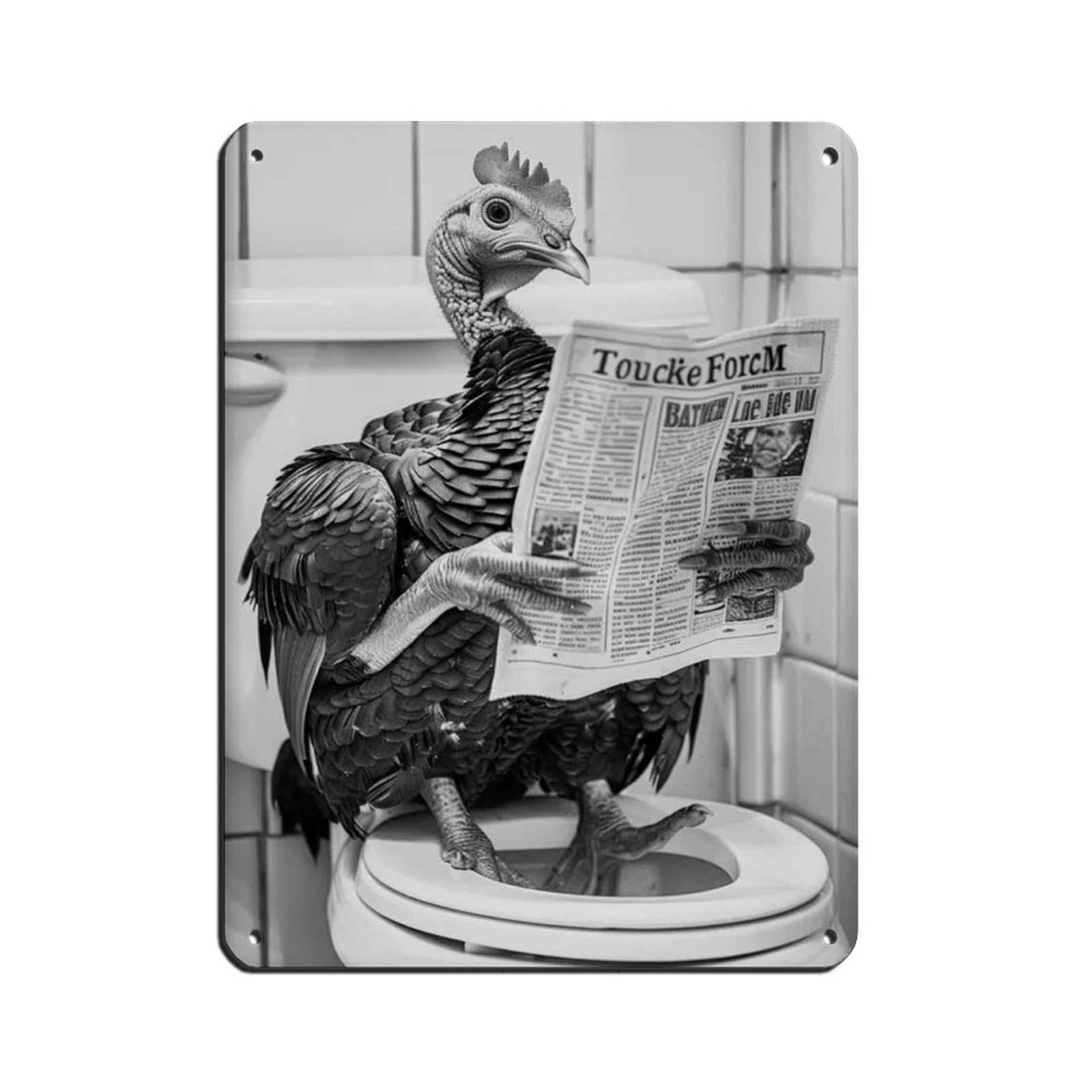 Lxwnze 30L X 40W Cm Turkey Sitting On The Toilet Reading A Newspaper Tin Sign Vintage Metal Pub Club Cafe Bar Home Wall Art Decoration Poster Retro 12X16inch(30X40cm)