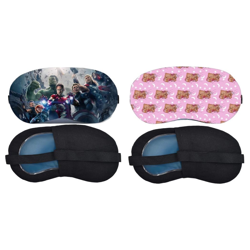 Aoxeria Colourful Team Print & Pink Teddy Bear Stars Sleeping Mask Combo, Soft Comfortable Light-Blocking Eye Cover for Women, Men & Kids, Reusable Blindfold for Sleep, Nap & Travel (Pack of 2)-image-3
