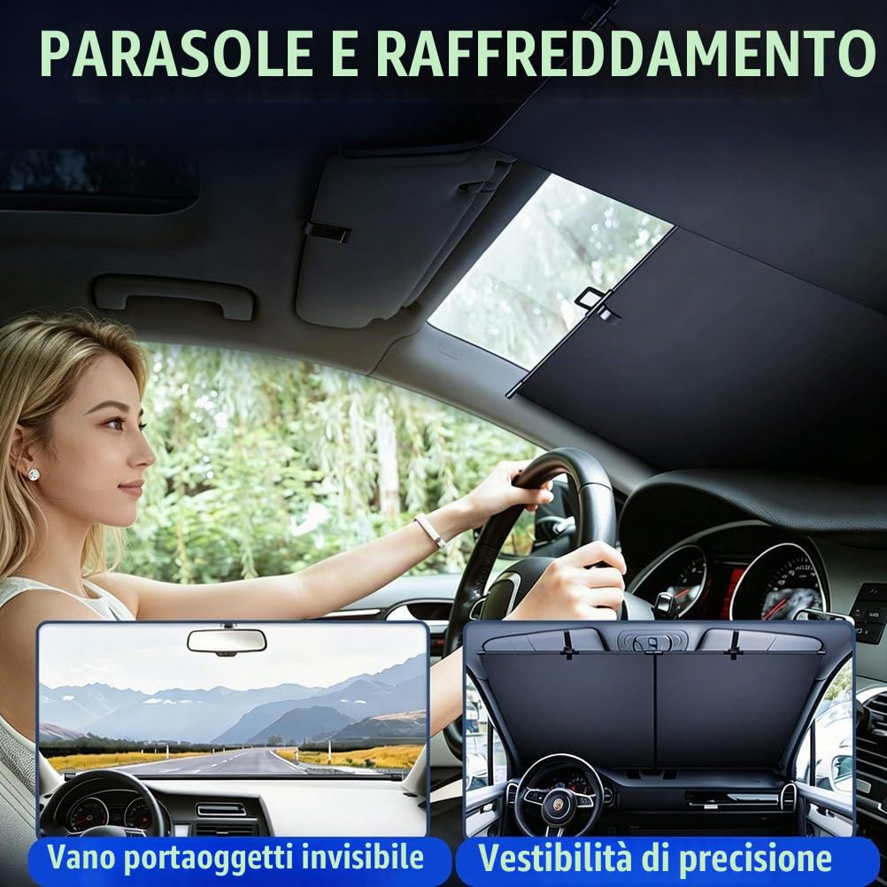 Parasole Automatico Retrattile Aggiornato 2026 per Parabrezza, Tendine Avvolgibili Regolabili, Bloccante UV e Calore, Universale per la Maggior Parte di Auto, SUV e Camion