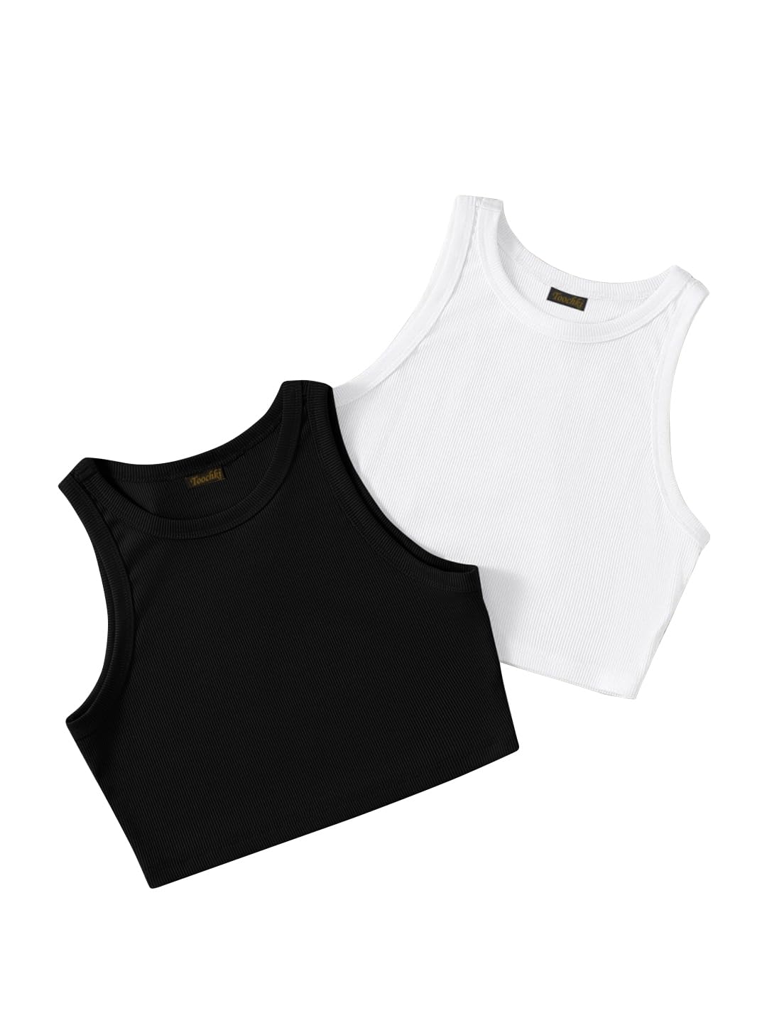 (Pack of 2) Stylish Sleeveless Round Neck Ribbed Tank Tops for Women and Western Crop Top