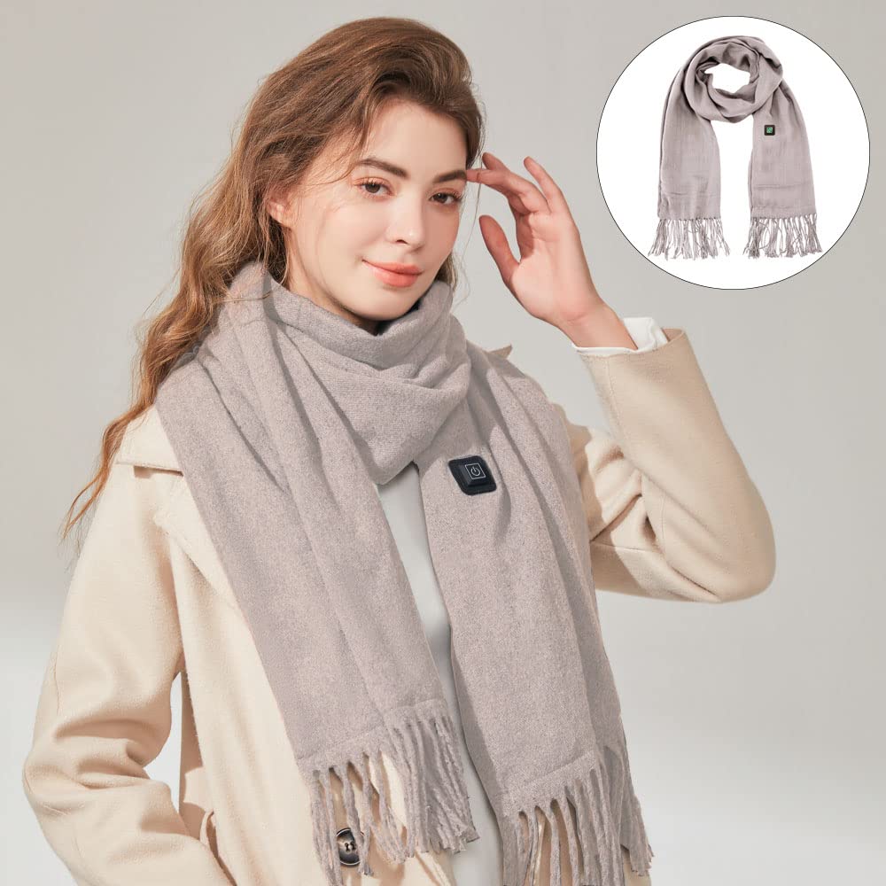 TopHomer Sciarpa riscaldata elettrica con cuscinetto riscaldante del collo USB, involucro del collo più caldo invernale per cappotto autunno inverno vestito donna uomo, Grigio+Beige+Nero, L