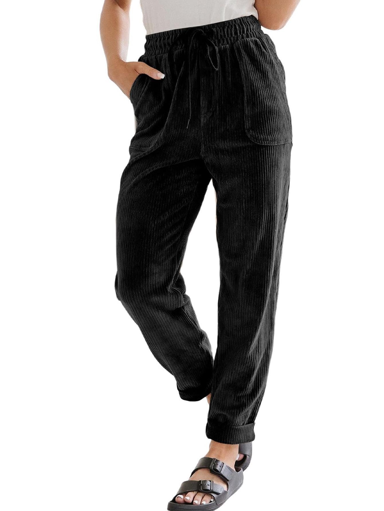 Tooluck Womens Light core Velvet Pants Casual Drawstring Elastic high Waisted Straight Leg Pants Loose and Comfortable Pants