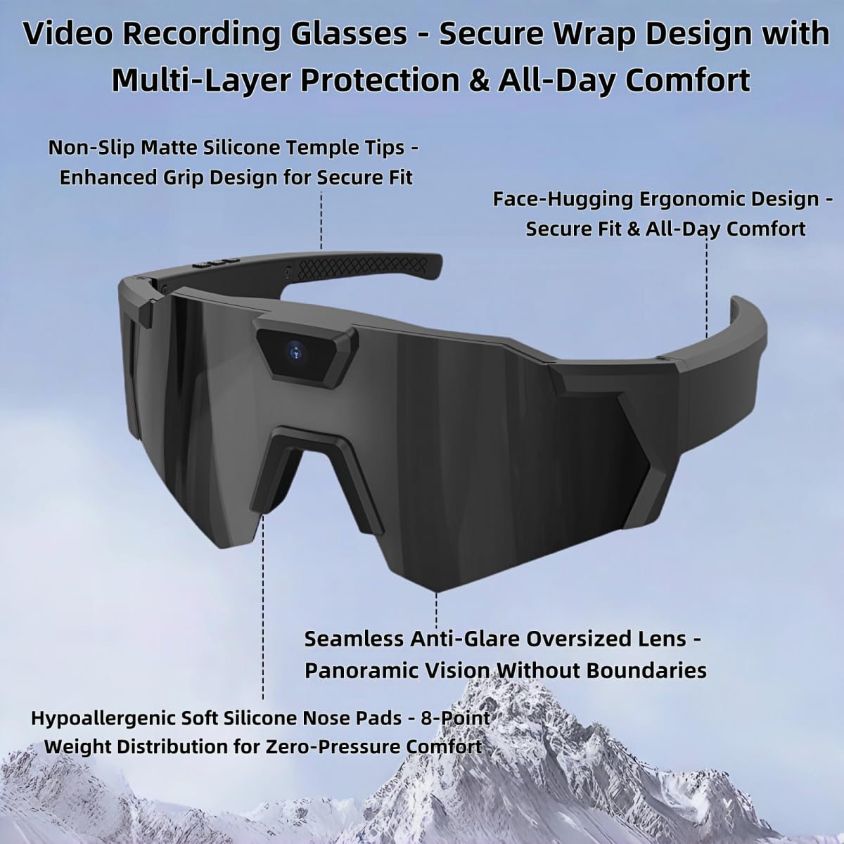 Lunettes pour caméra d'action 4K – Lunettes de soleil avec enregistrement vidéo POV avec audio, lunettes polarisées pour randonnée, cyclisme, baseball – Caméscope mains libres pour homme et femme