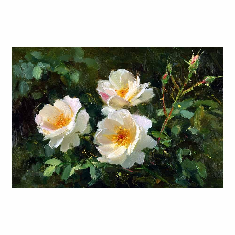 Hoqiu Multicolor Flower Wall Art Canvas White Ros Garden Art Artwork, Wall Decoration Living Room Bedroom Hallway Stairs Decoration.(Multicolor)-70X100cm Unframed