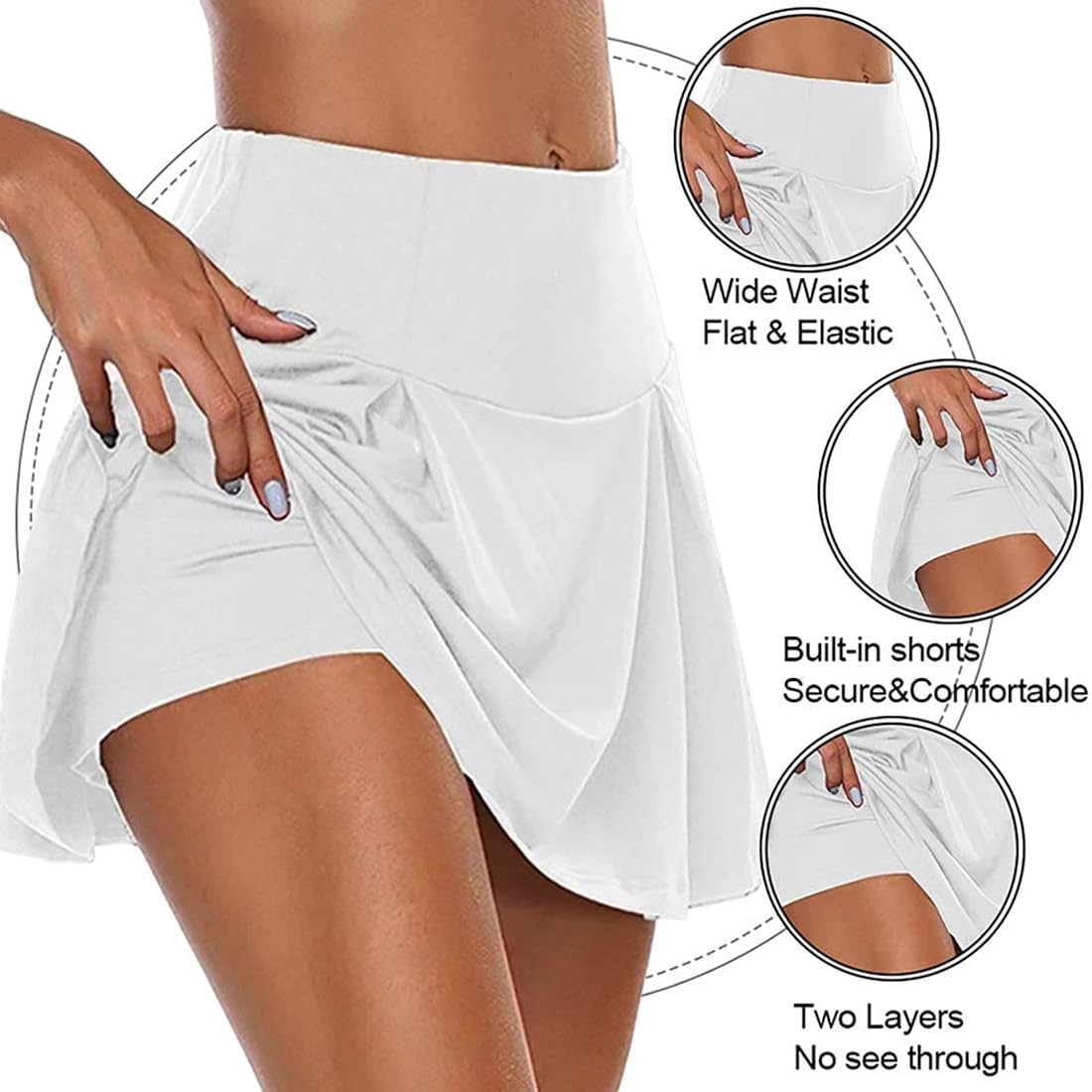 Falda Deportiva de Tenis con Pantalón Corto, Falda Corta Elástica de Running, Falda de Golf para Mujer, Blanco, M
