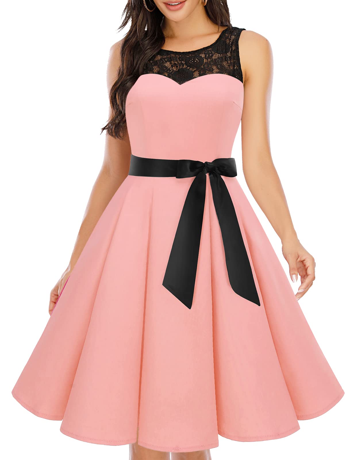 Bbonlinedress Vestido para Mujer, cóctel, Boda, Vintage, Retro, 50 años, Estilo Audrey Hepburn, para Fiesta de Baile, Disfraz de Noche Rockabilly con Encaje