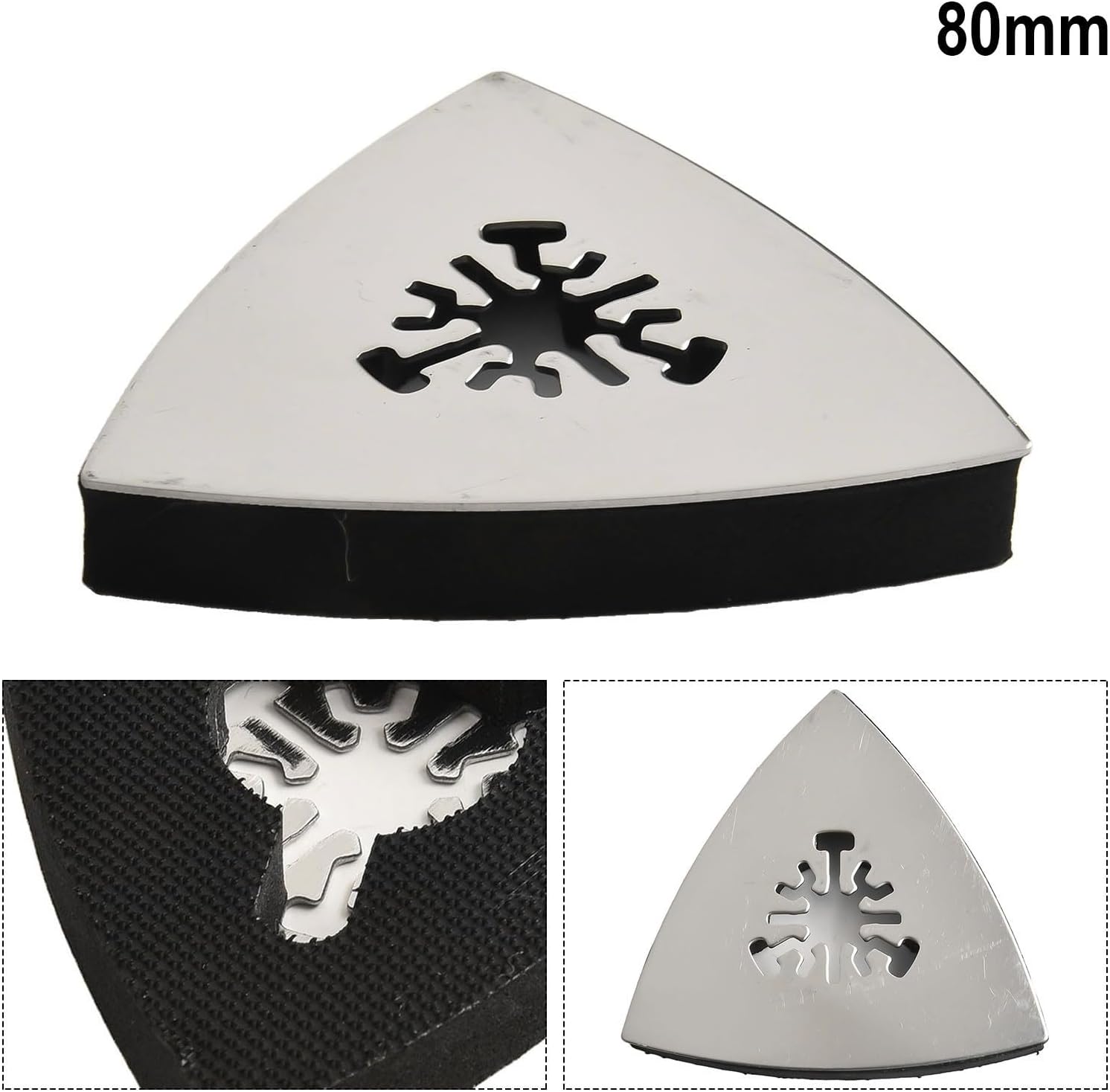Triangular Sanding Pad 80mm, Metal Backed Abrasive Pad with Perforated Sheet, Stainless Steel Polishing Disc for Oscillating Multi Tool, Detail Sander for